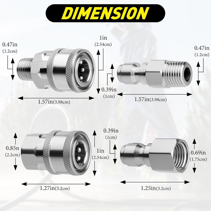 Qoroos 4 Sets NPT 1/4 Inch Quick Connect Pressure Washer Fittings Stainless Steel Quick Connect Kit Male and Female Pressure Washer Adapter Set (Internal Thread, External Thread) - Image 2